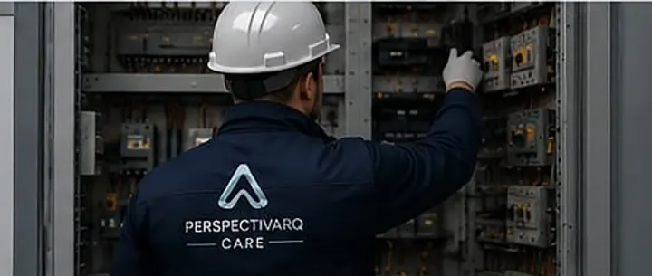 Técnico de PerspectivArq Care revisando un tablero eléctrico