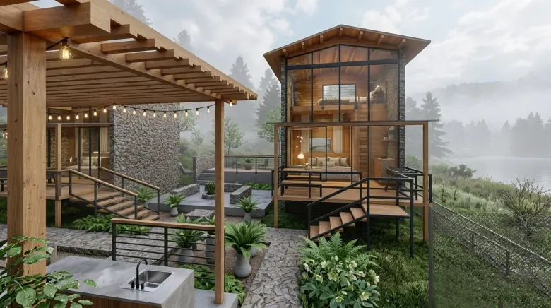 Cabaña de madera y piedra en el fraccionamiento San Isidro, Mazatepec